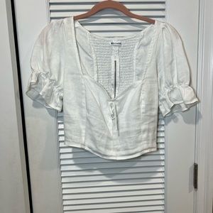 White Reformation Linen Cropped Top size 8